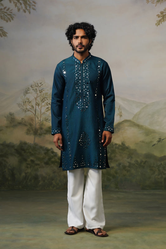 Jhalak Teal Mirror Embroidered Kurta Set