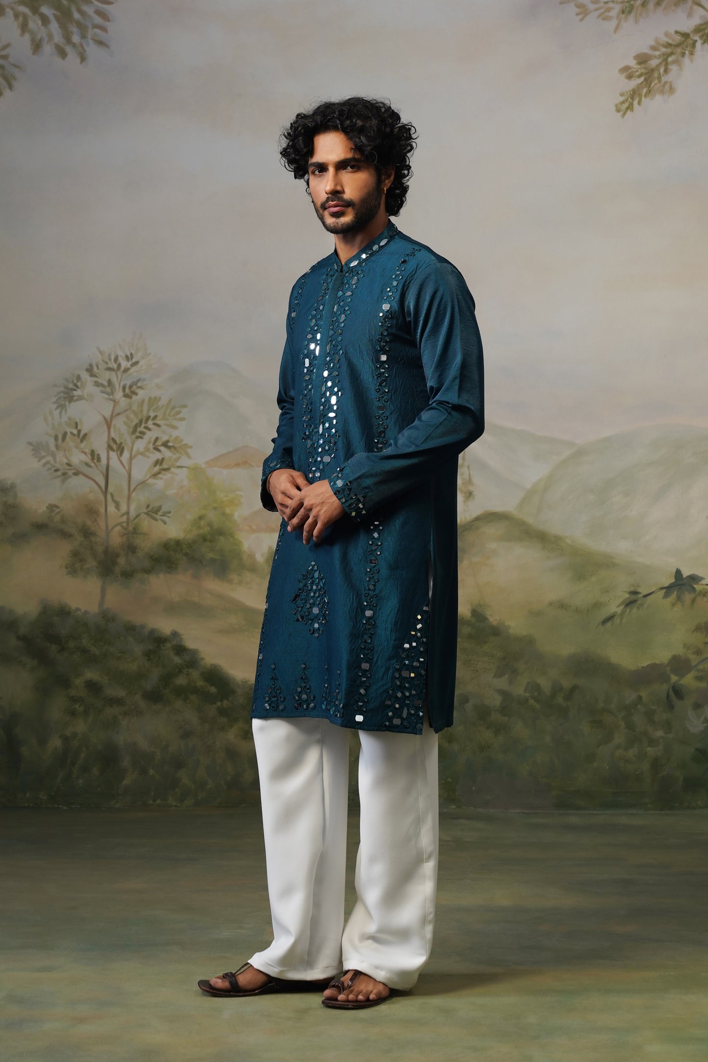 Jhalak Teal Mirror Embroidered Kurta Set