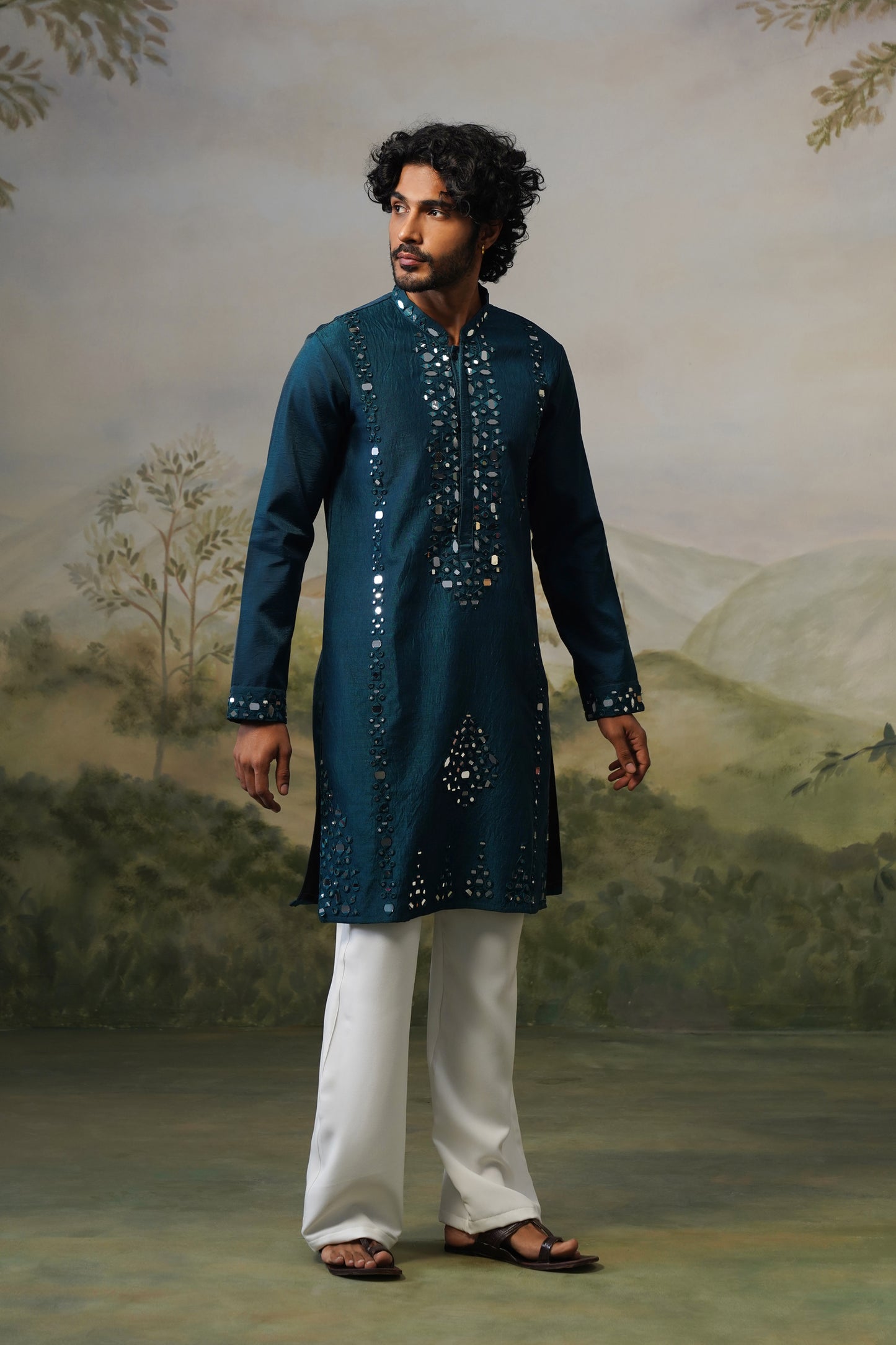 Jhalak Teal Mirror Embroidered Kurta Set