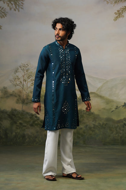 Jhalak Teal Mirror Embroidered Kurta Set