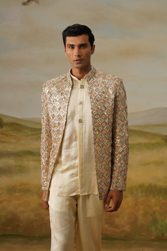 Jharokha Ivory Moti Beadwork Jodhpuri Set