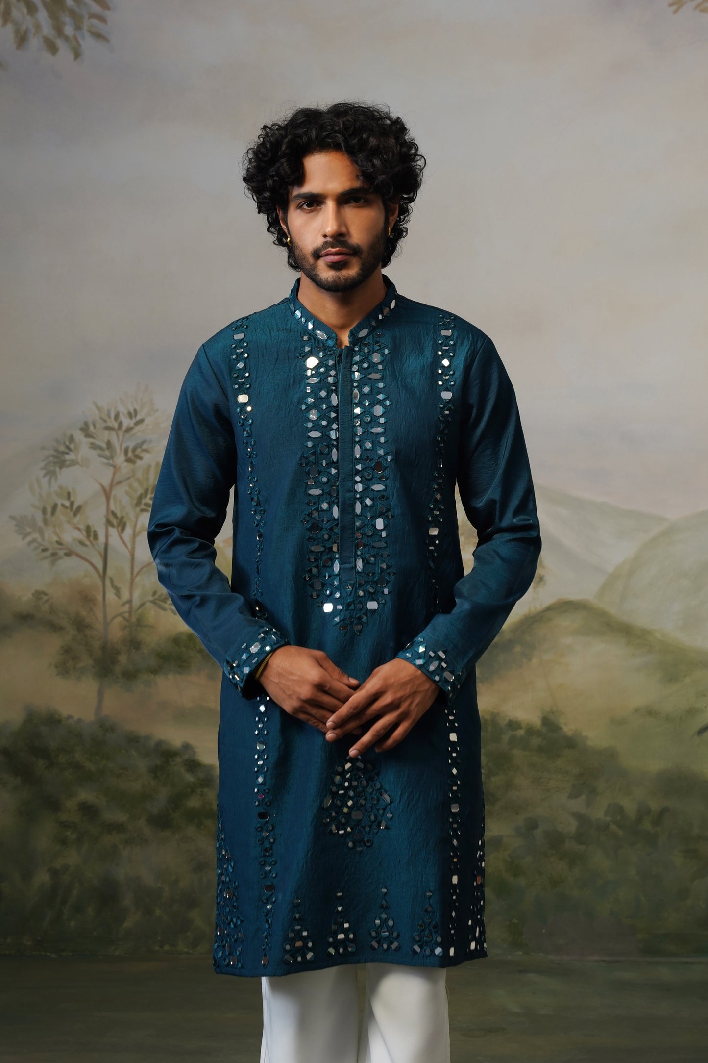 Jhalak Teal Mirror Embroidered Kurta Set