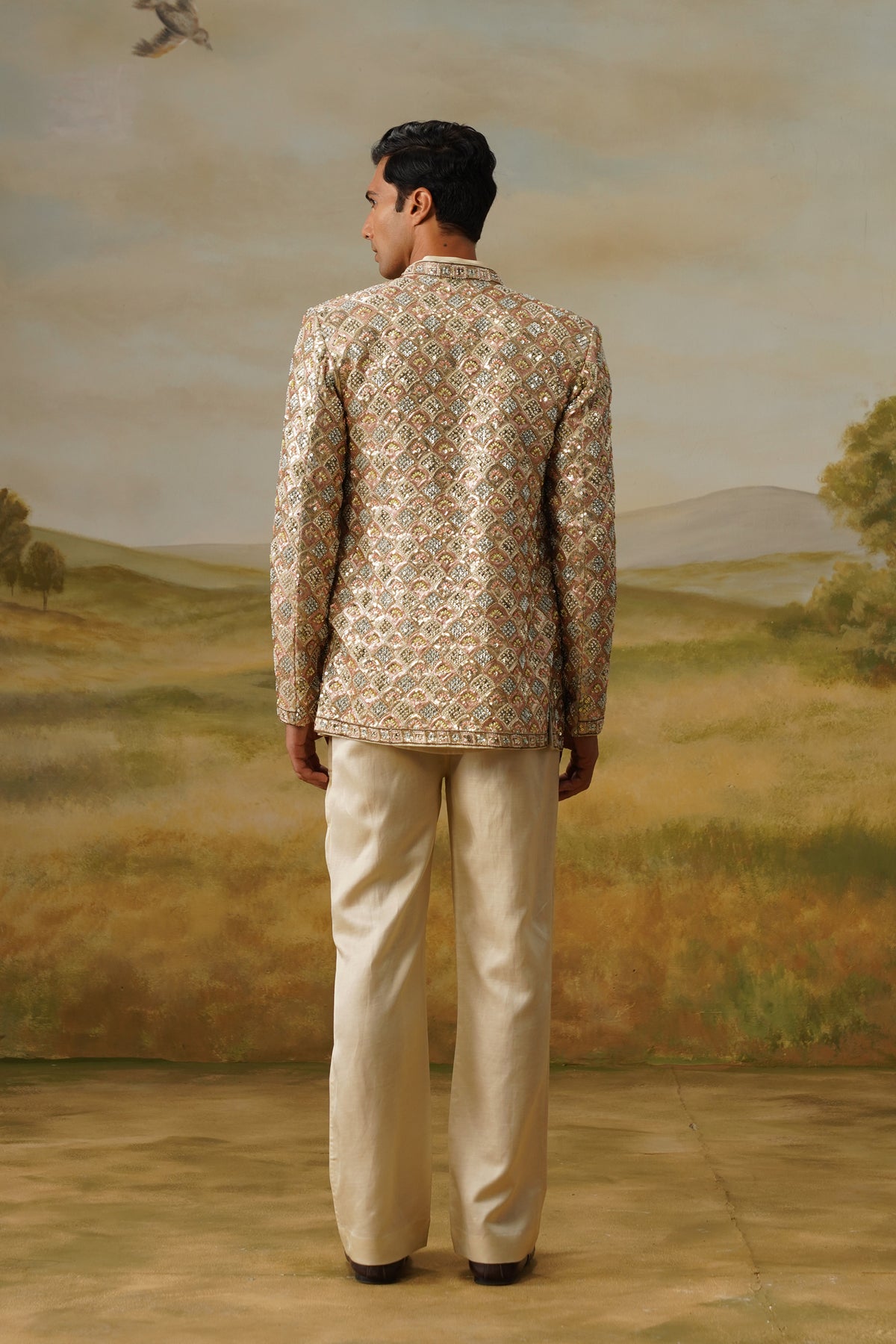 Jharokha Ivory Moti Beadwork Jodhpuri Set