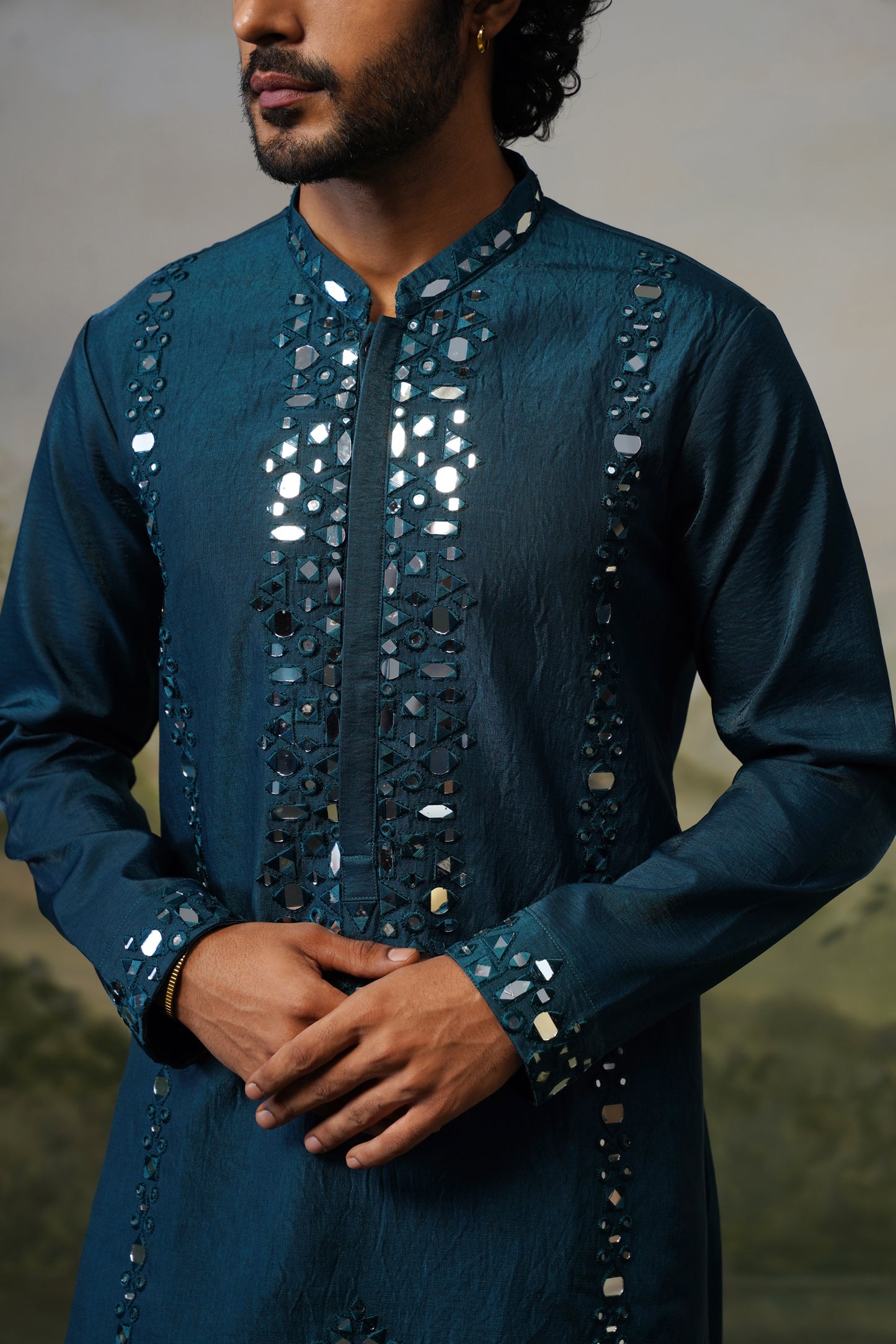 Jhalak Teal Mirror Embroidered Kurta Set