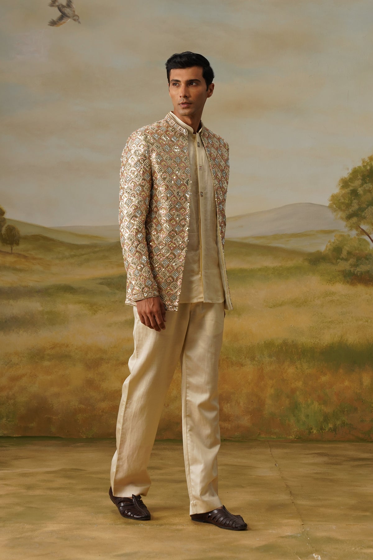 Jharokha Ivory Moti Beadwork Jodhpuri Set