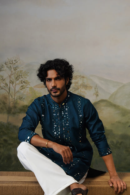 Jhalak Teal Mirror Embroidered Kurta Set