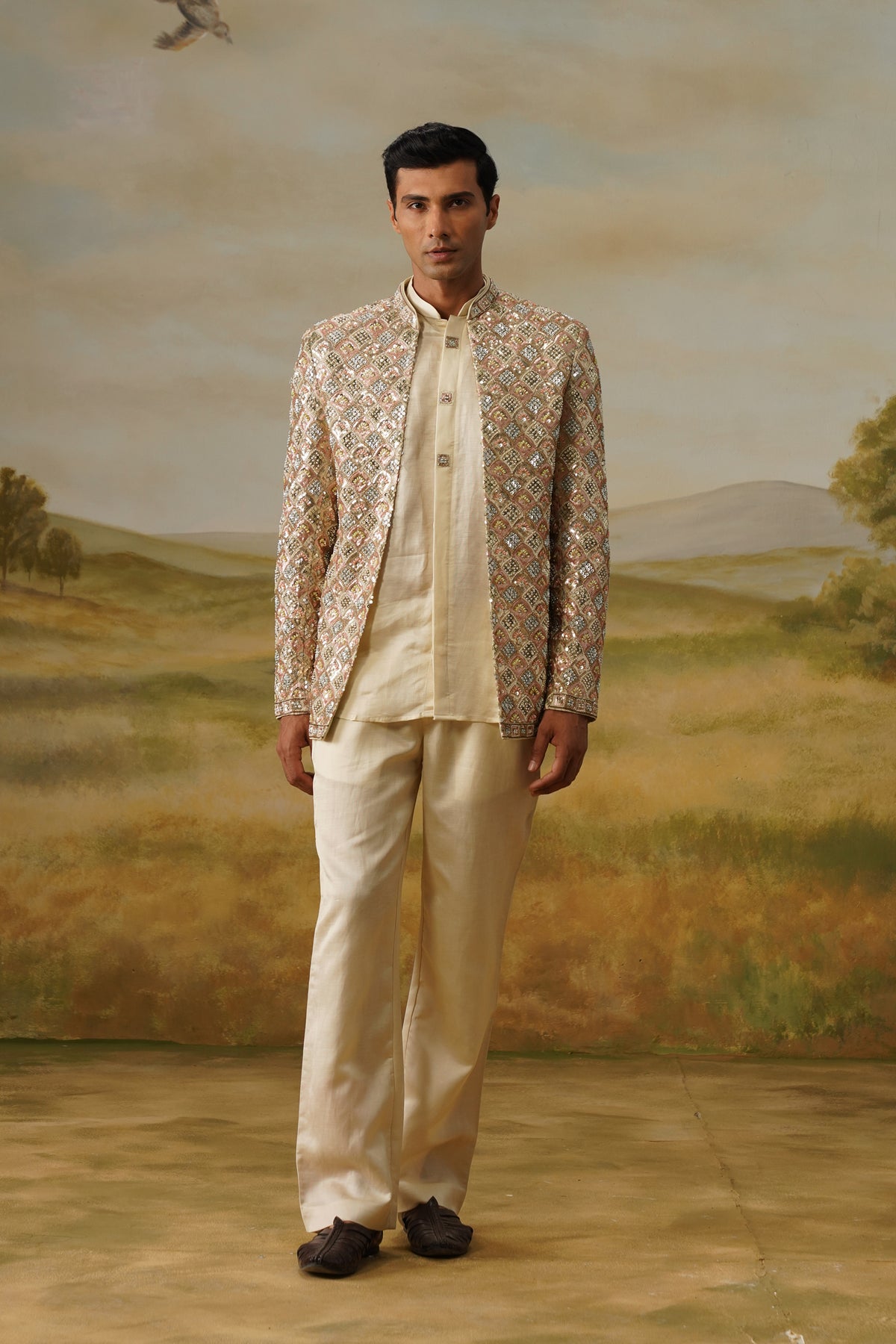 Jharokha Ivory Moti Beadwork Jodhpuri Set