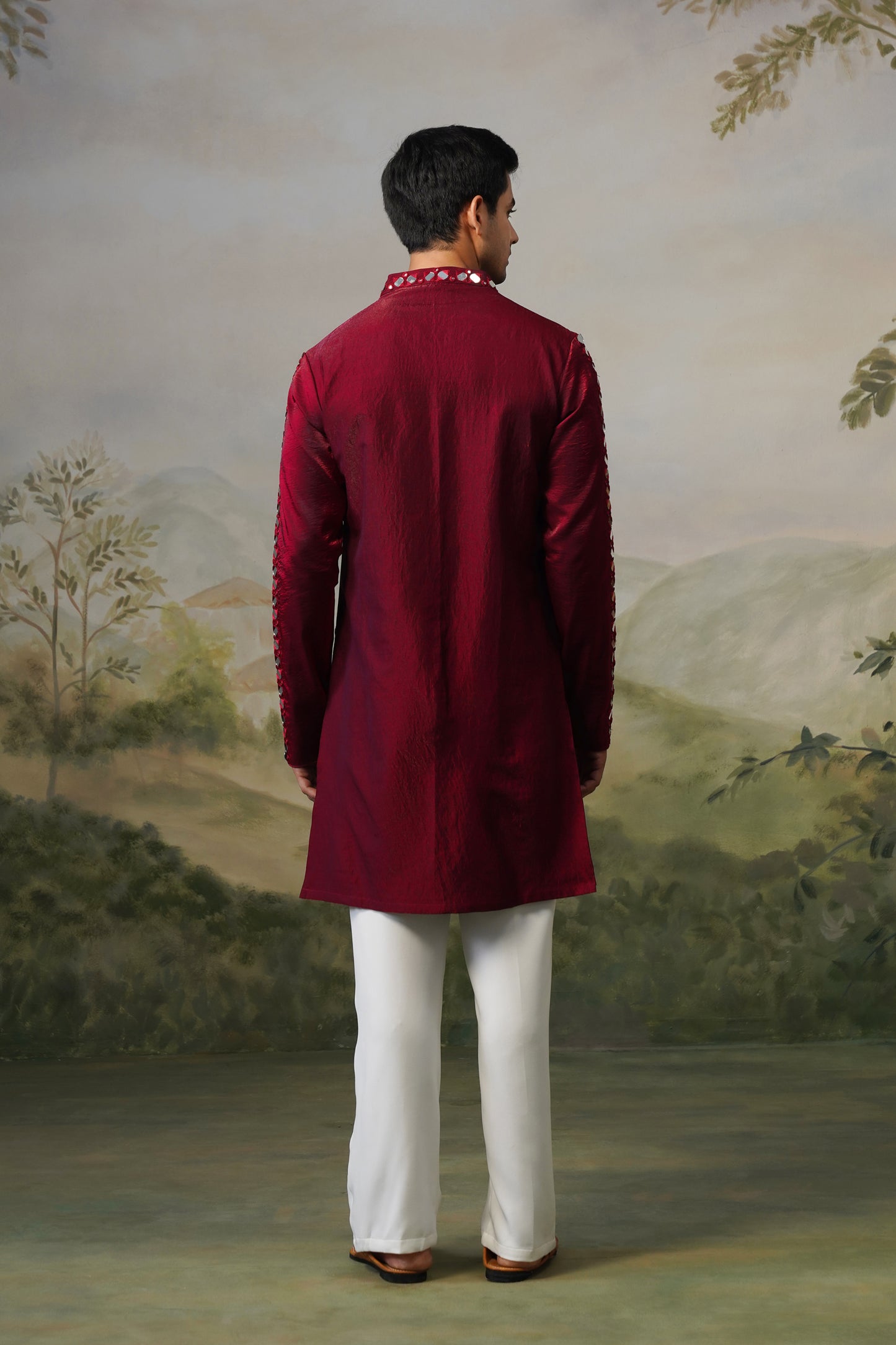 Crescent Maroon Mirror Embroidered Kurta Set