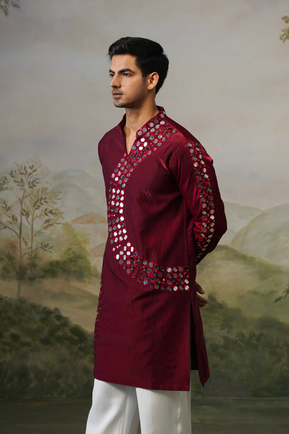 Crescent Maroon Mirror Embroidered Kurta Set