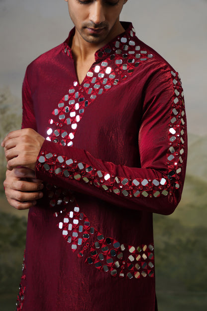 Crescent Maroon Mirror Embroidered Kurta Set