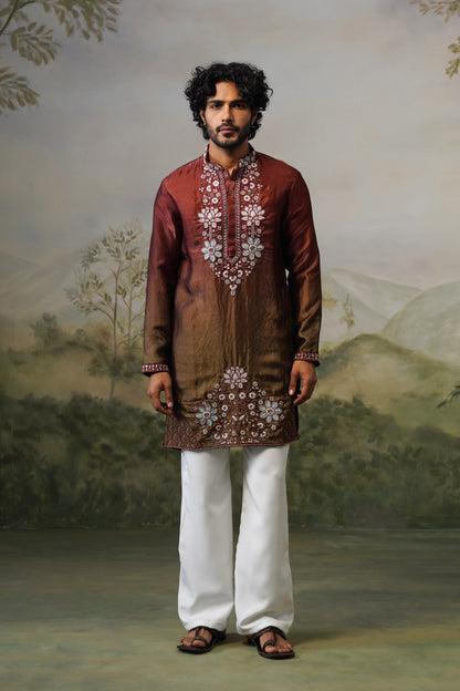 Bahar Rust Ombre Floral Bead Embroidered Kurta Set