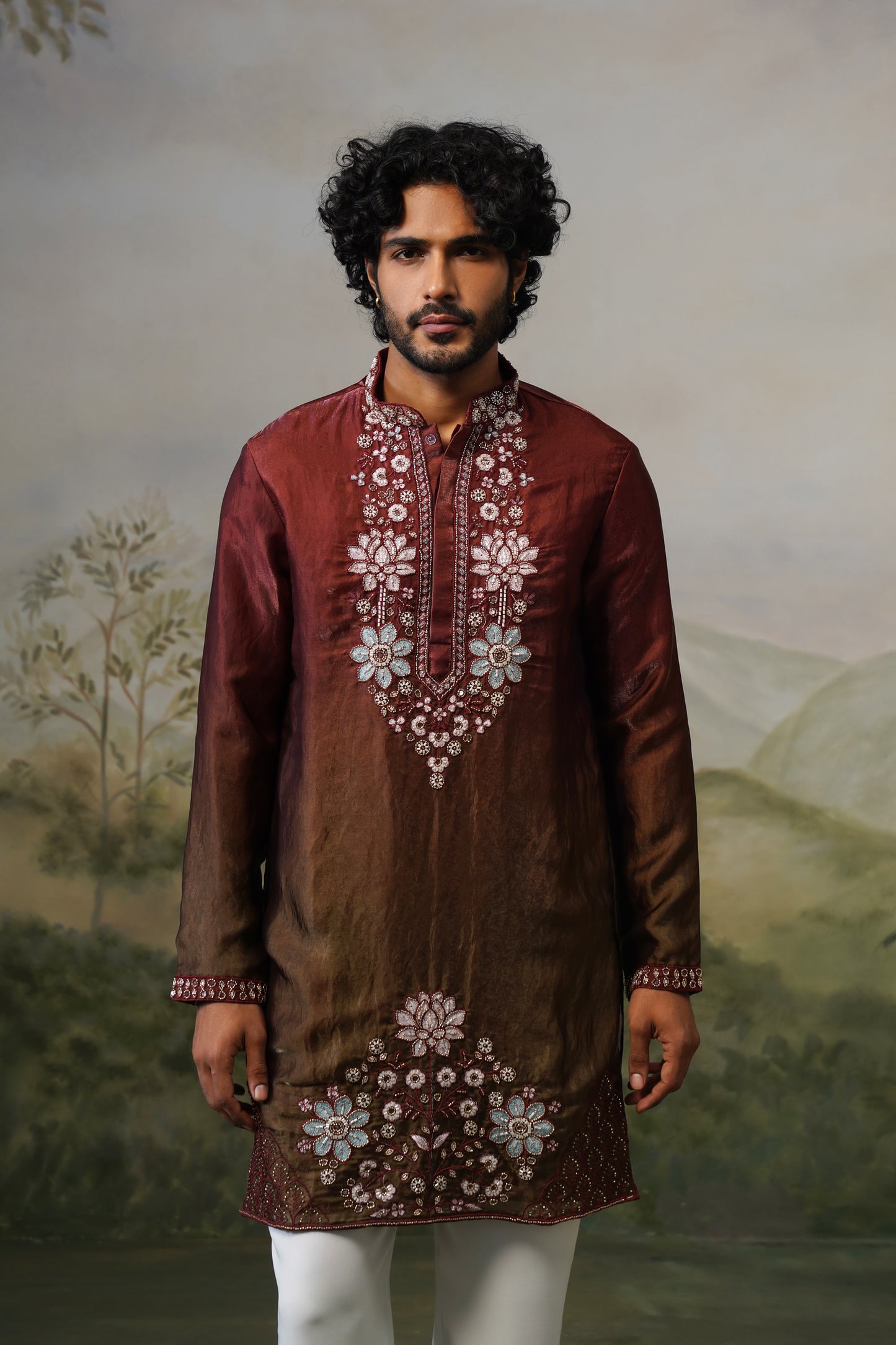 Bahar Rust Ombre Floral Bead Embroidered Kurta Set