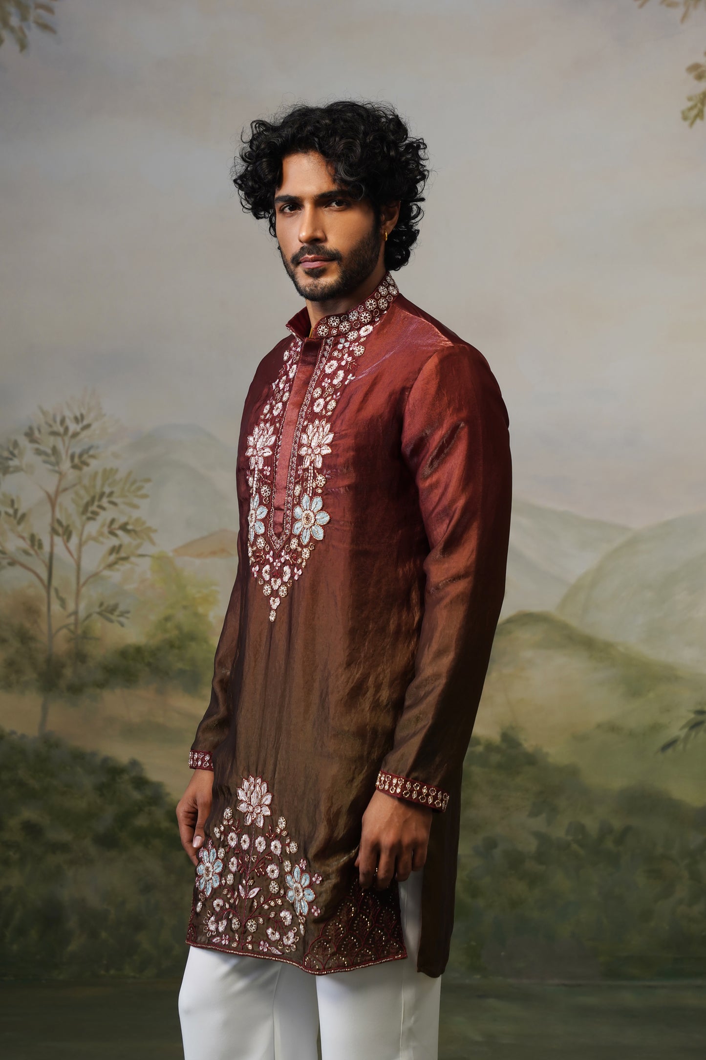 Bahar Rust Ombre Floral Bead Embroidered Kurta Set