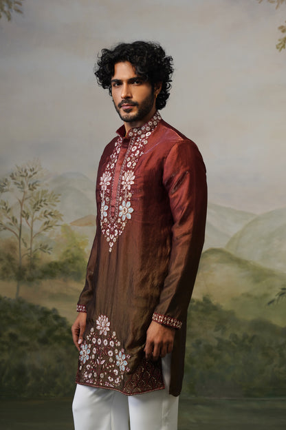Bahar Rust Ombre Floral Bead Embroidered Kurta Set