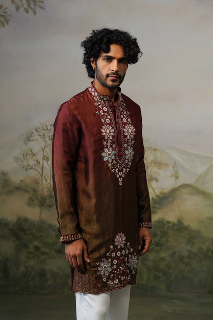 Bahar Rust Ombre Floral Bead Embroidered Kurta Set
