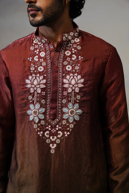 Bahar Rust Ombre Floral Bead Embroidered Kurta Set