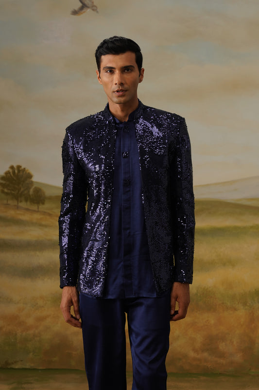 Mehtaab Navy Liquid Sequin Jodhpuri Set