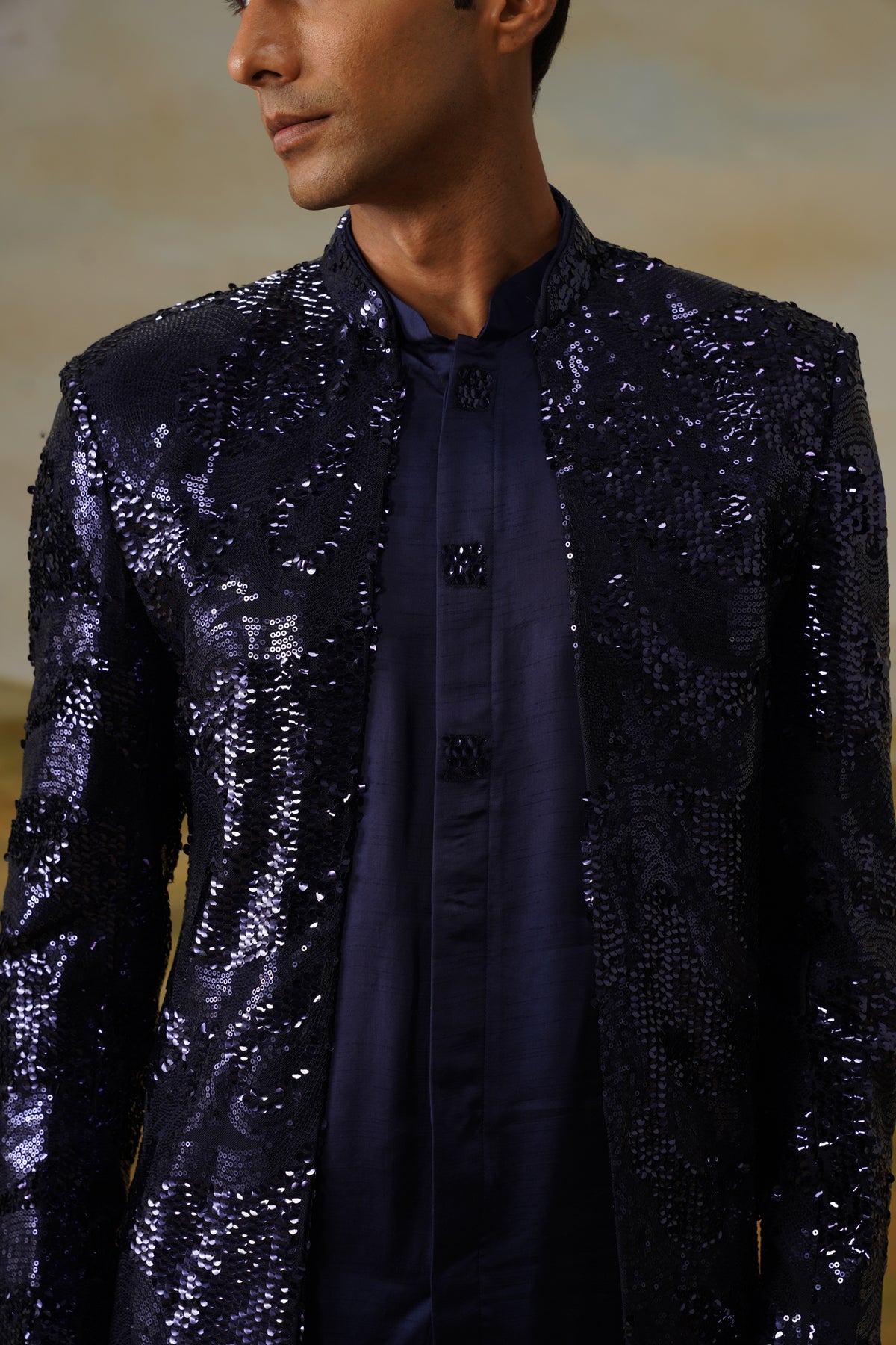 Mehtaab Navy Liquid Sequin Jodhpuri Set