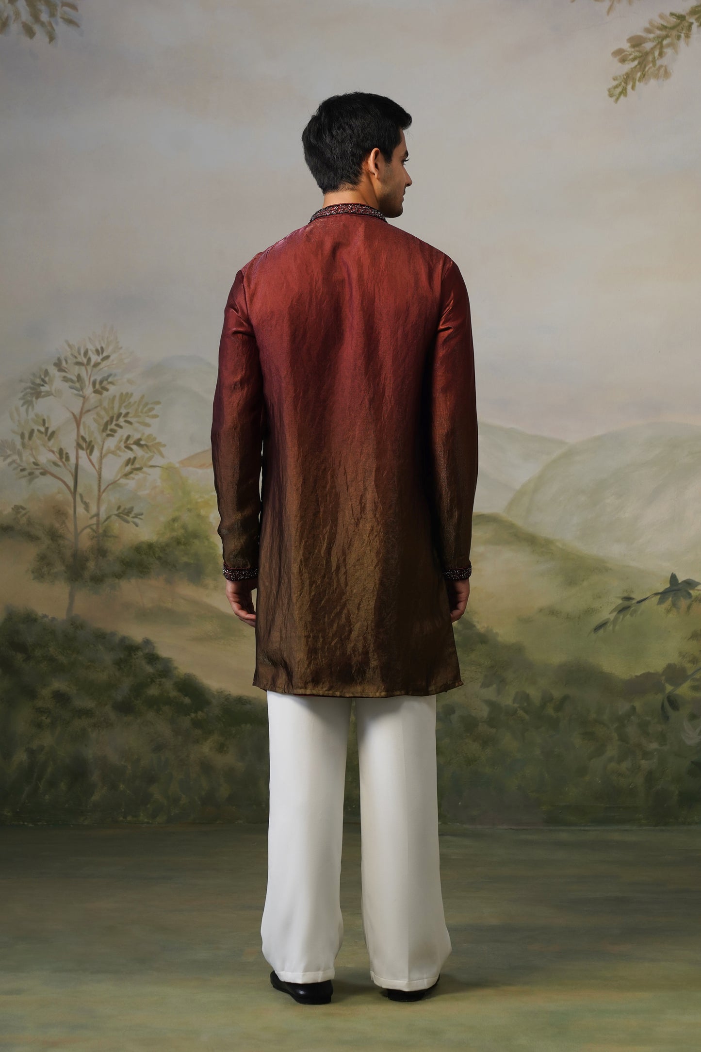 Sindoor Rust Ombre Bead Bordered Kurta Set