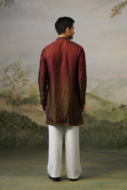 Sindoor Rust Ombre Bead Bordered Kurta Set