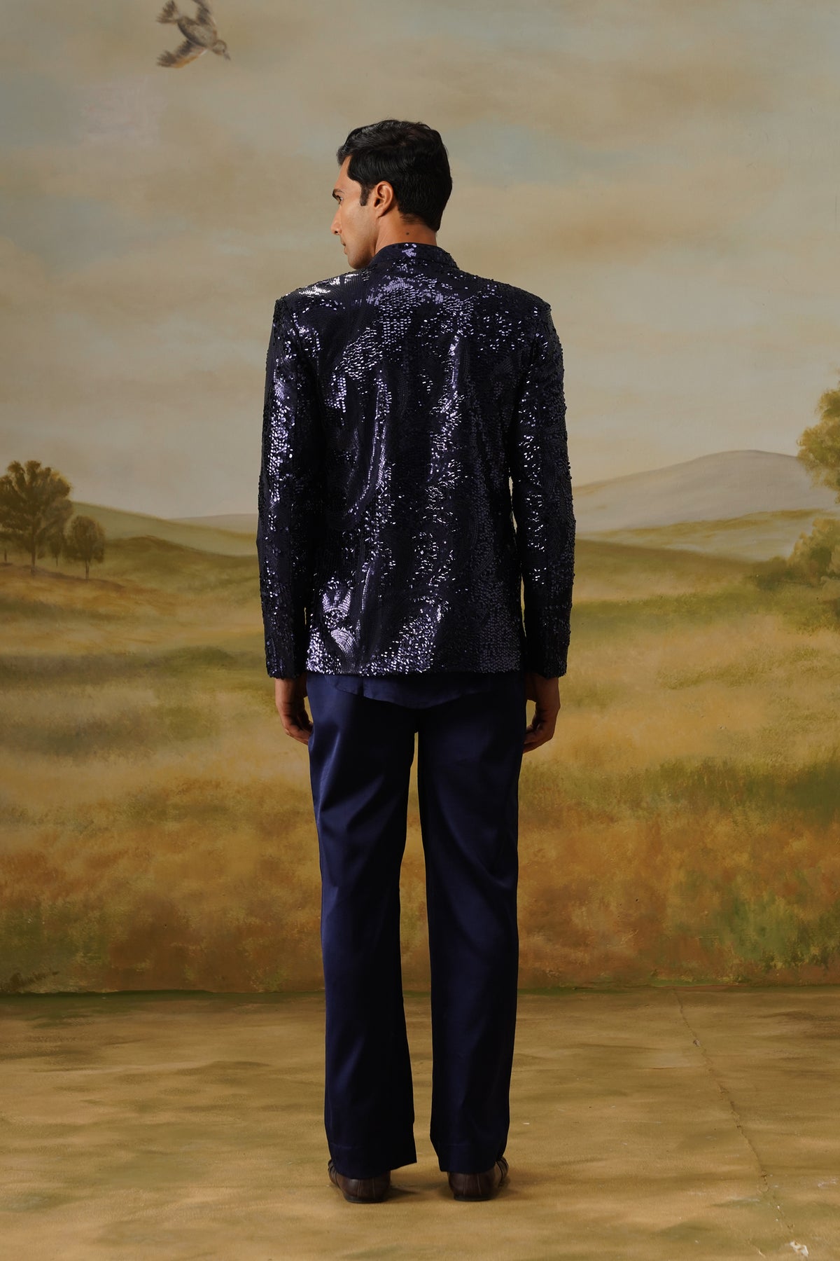 Mehtaab Navy Liquid Sequin Jodhpuri Set