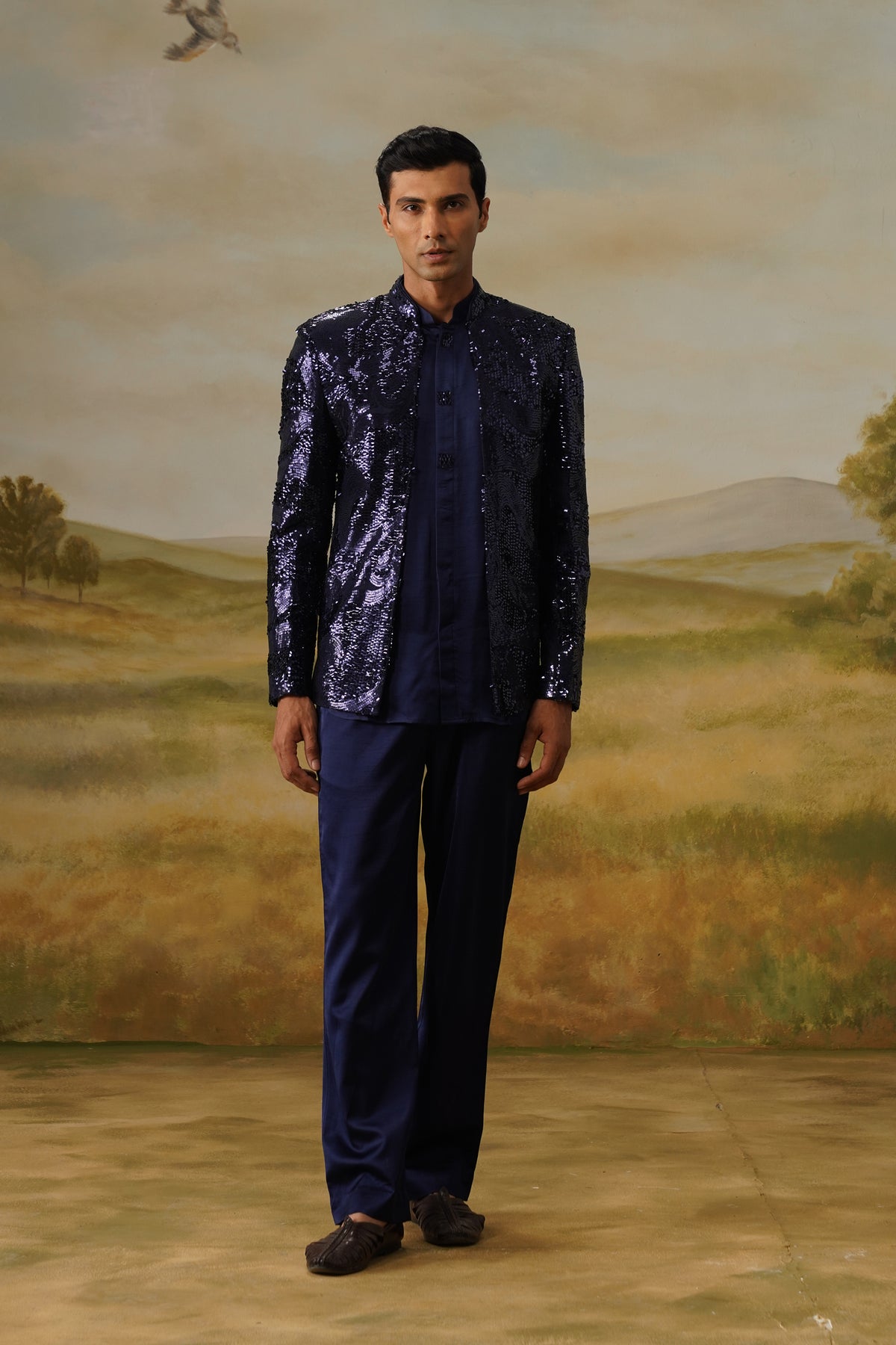 Mehtaab Navy Liquid Sequin Jodhpuri Set