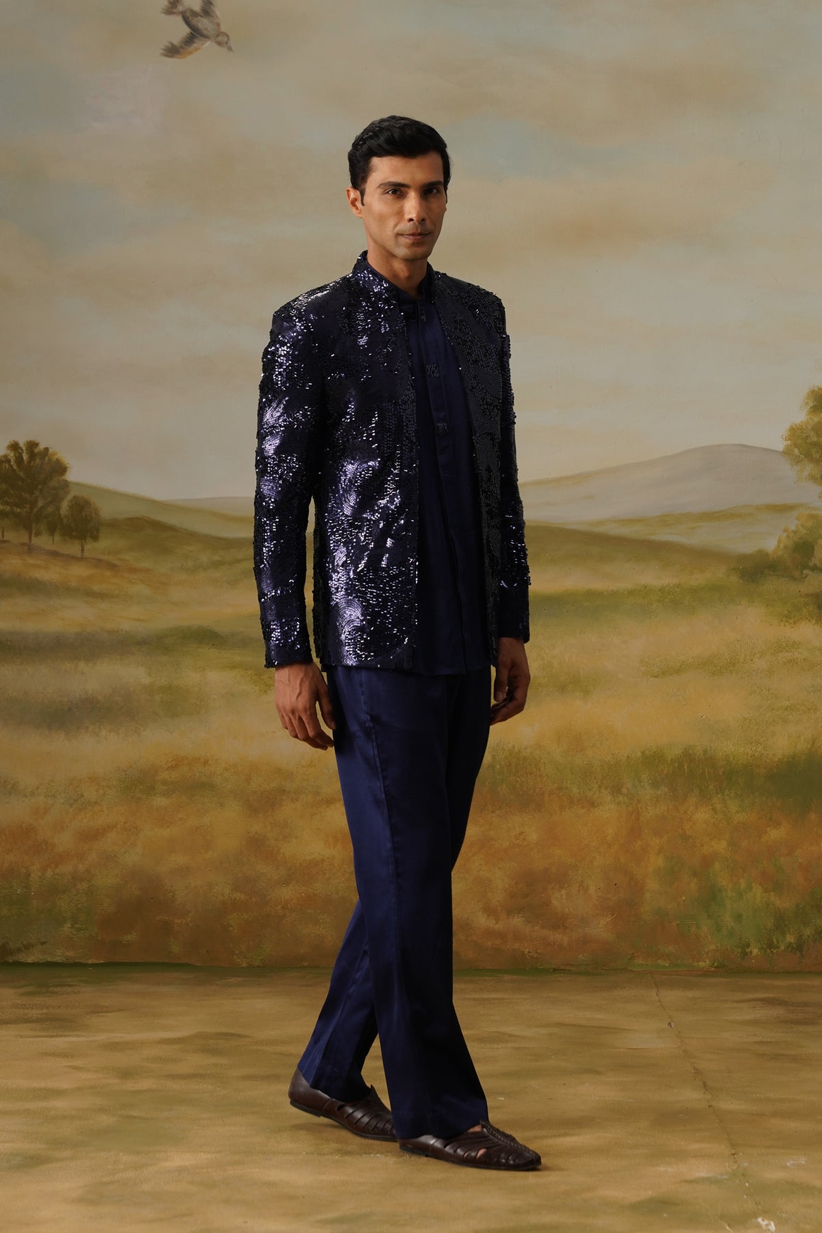 Mehtaab Navy Liquid Sequin Jodhpuri Set
