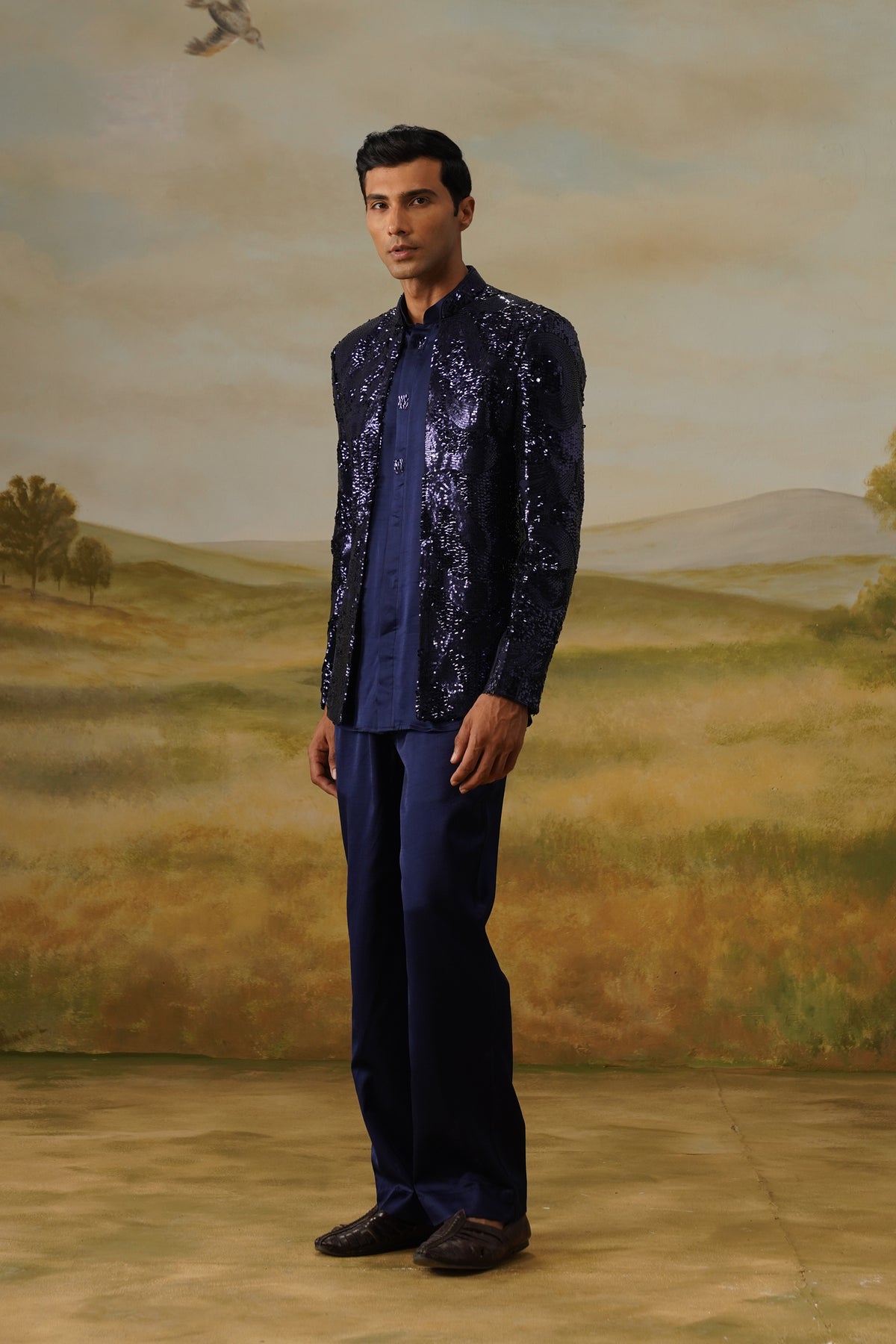 Mehtaab Navy Liquid Sequin Jodhpuri Set