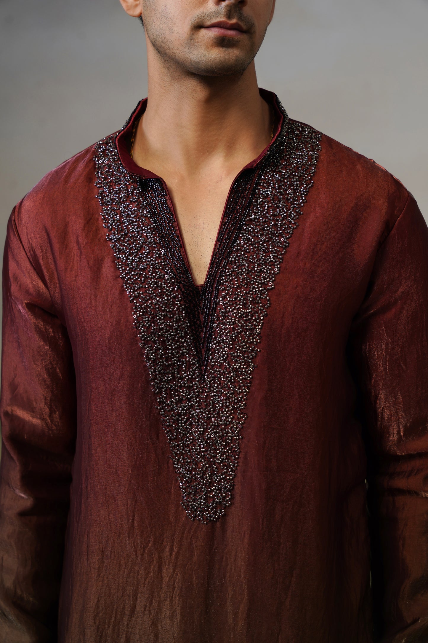 Sindoor Rust Ombre Bead Bordered Kurta Set