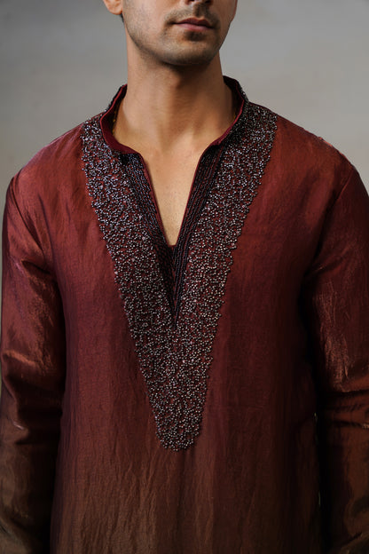 Sindoor Rust Ombre Bead Bordered Kurta Set