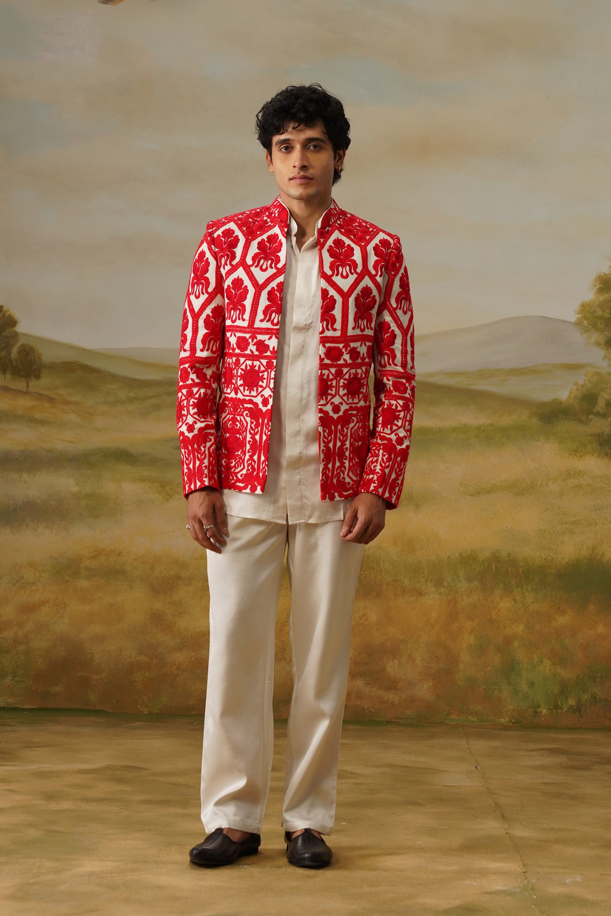 Hina Red Aari Threadwork Jodhpuri Set
