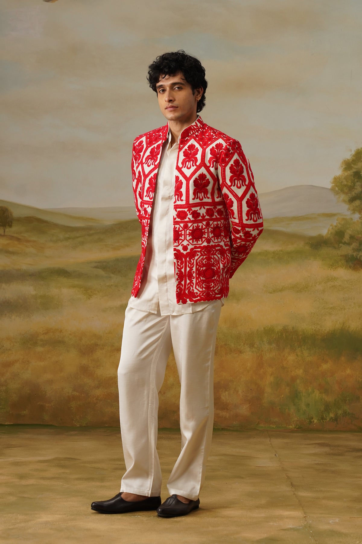 Hina Red Aari Threadwork Jodhpuri Set