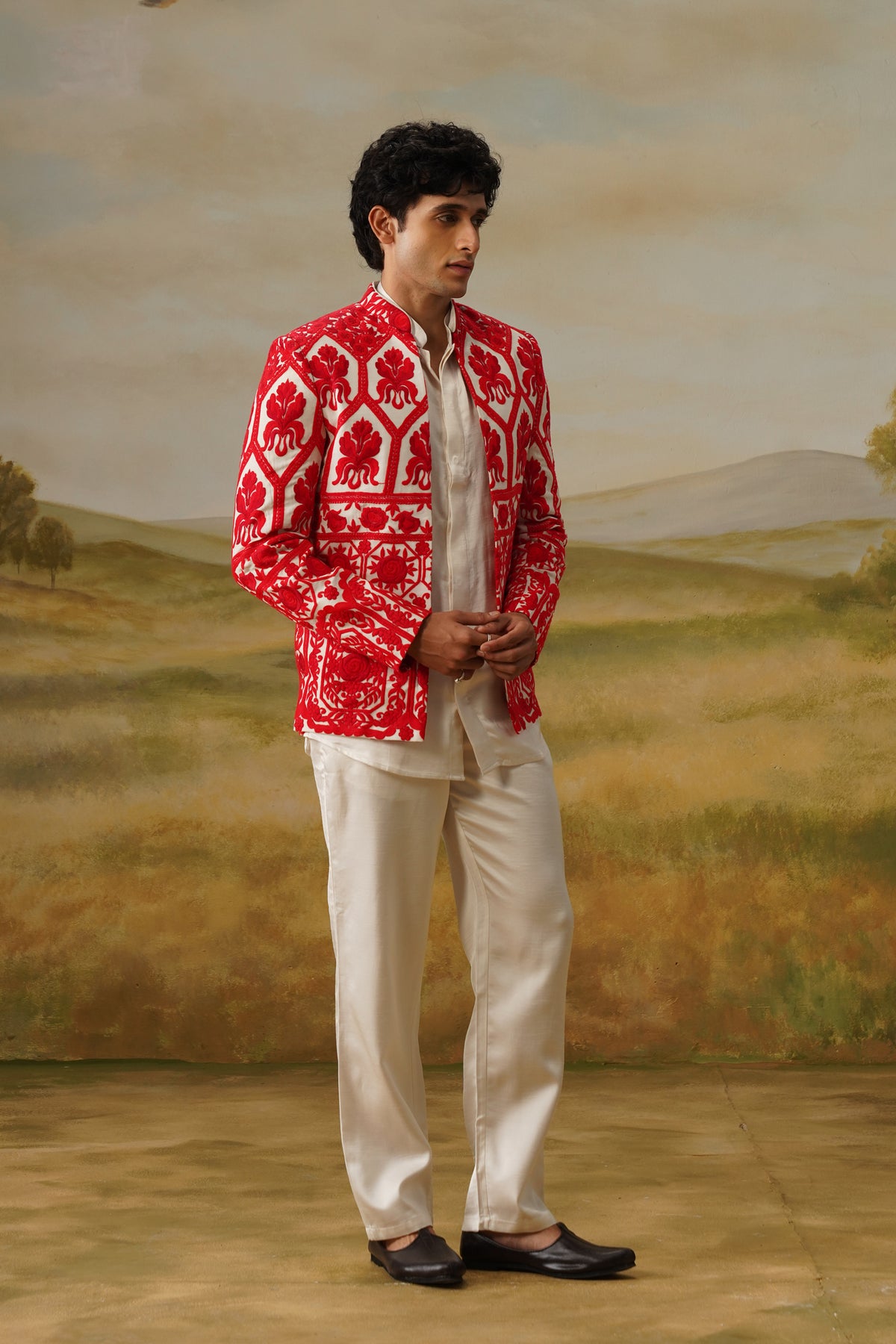 Hina Red Aari Threadwork Jodhpuri Set