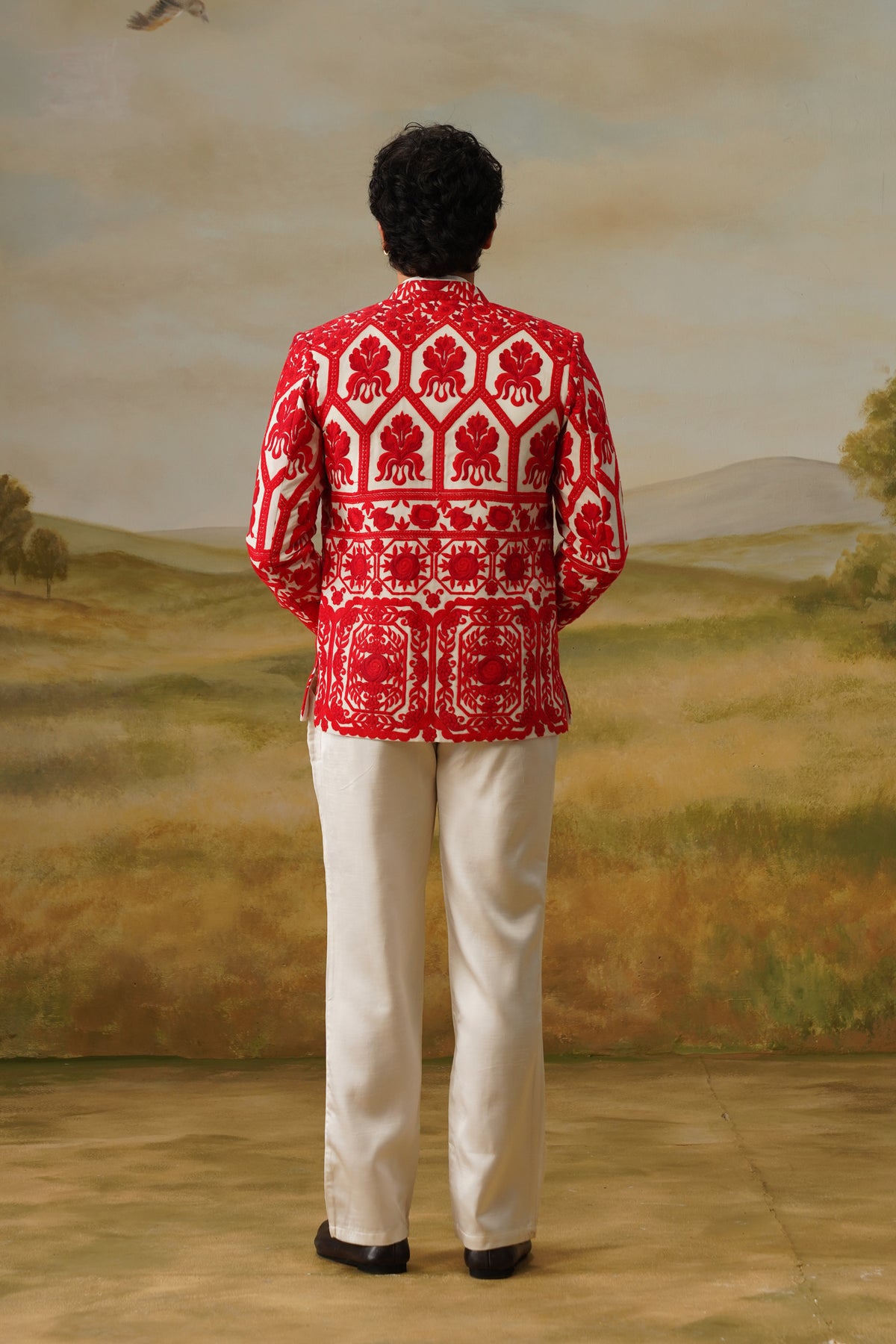 Hina Red Aari Threadwork Jodhpuri Set