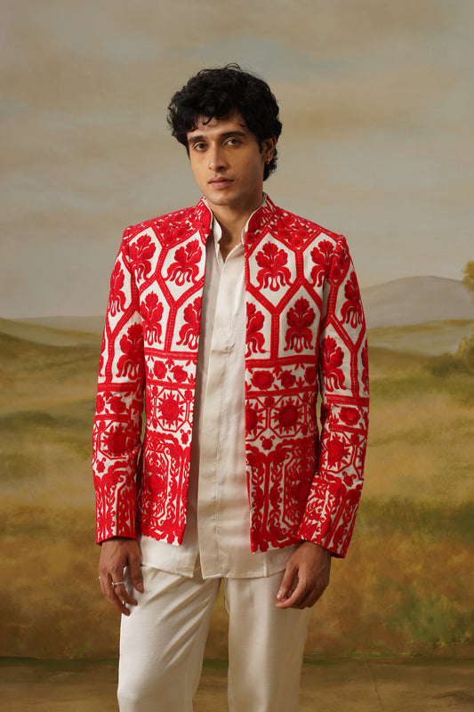 Hina Red Aari Threadwork Jodhpuri Set
