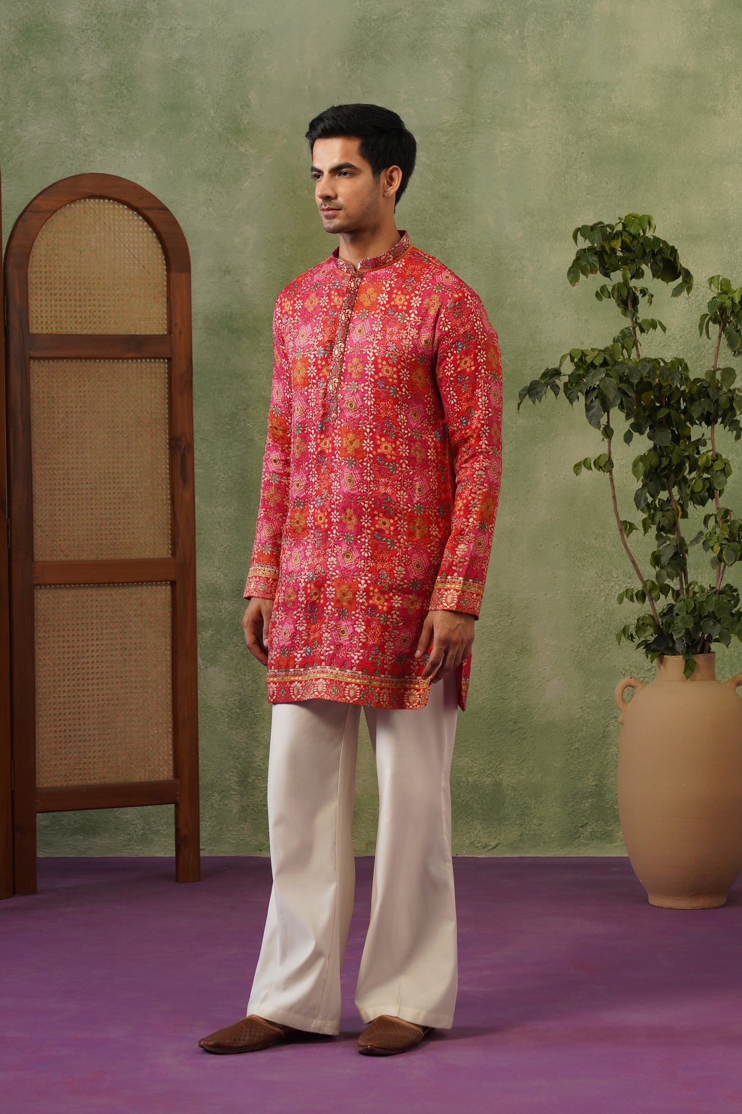 Gulal Red Jacquard Print Kurta Set