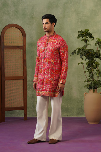 Gulal Red Jacquard Print Kurta Set