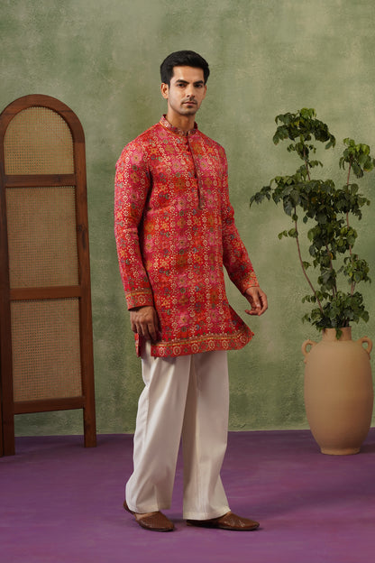 Gulal Red Jacquard Print Kurta Set