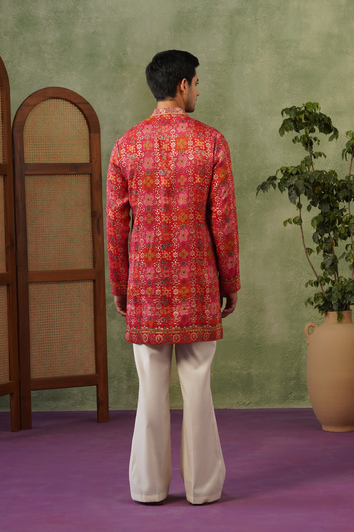 Gulal Red Jacquard Print Kurta Set
