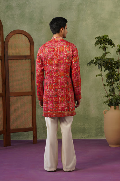 Gulal Red Jacquard Print Kurta Set