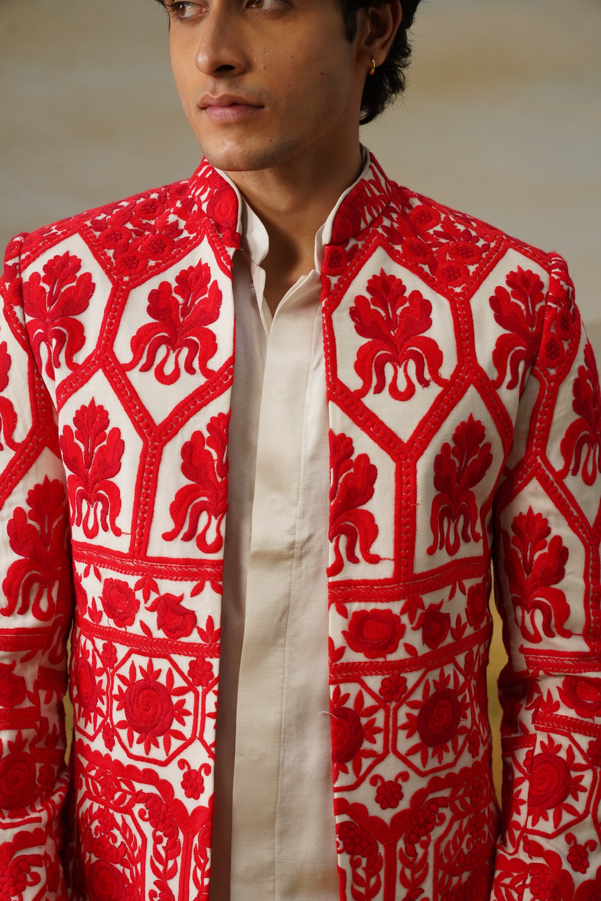 Hina Red Aari Threadwork Jodhpuri Set