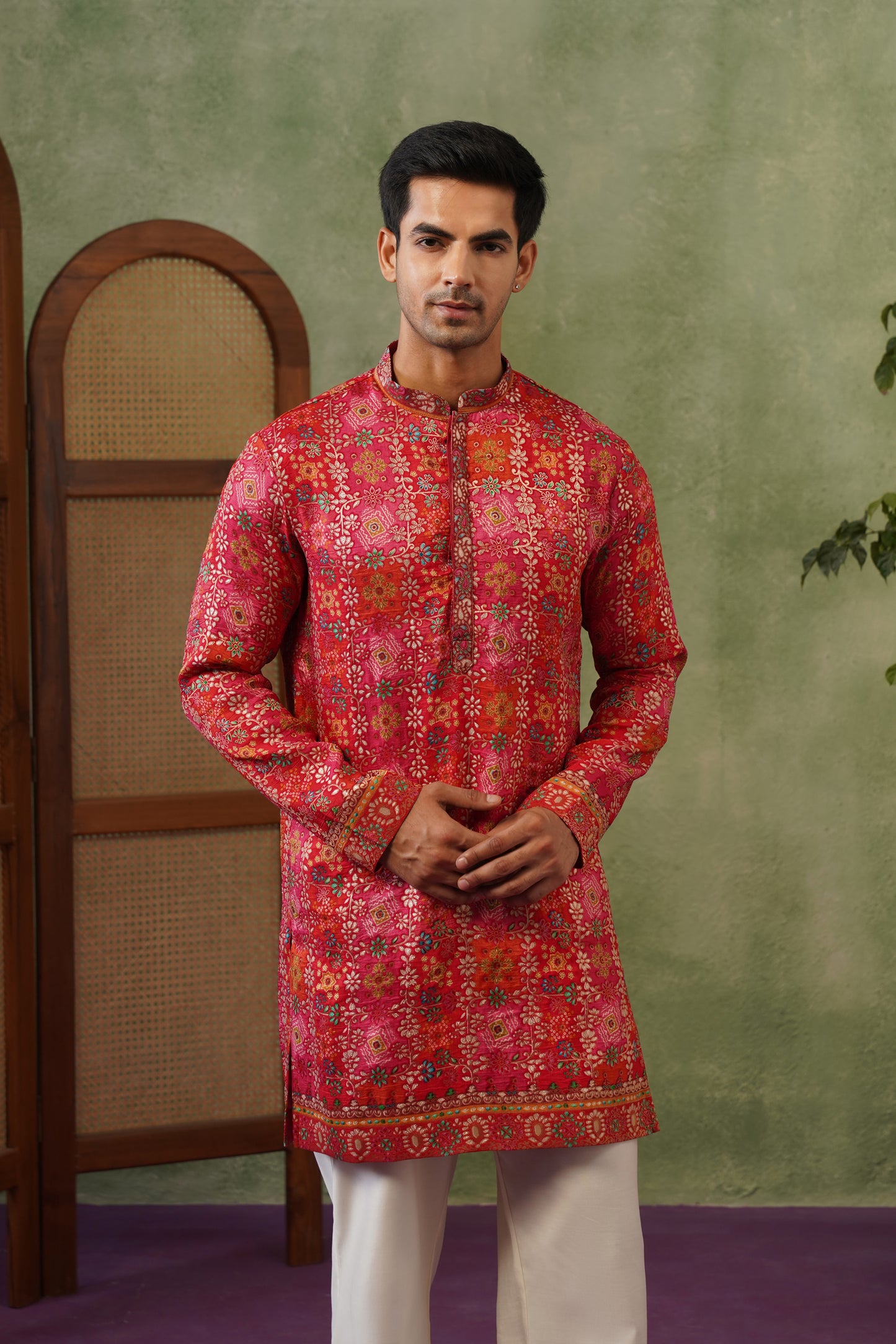 Gulal Red Jacquard Print Kurta Set