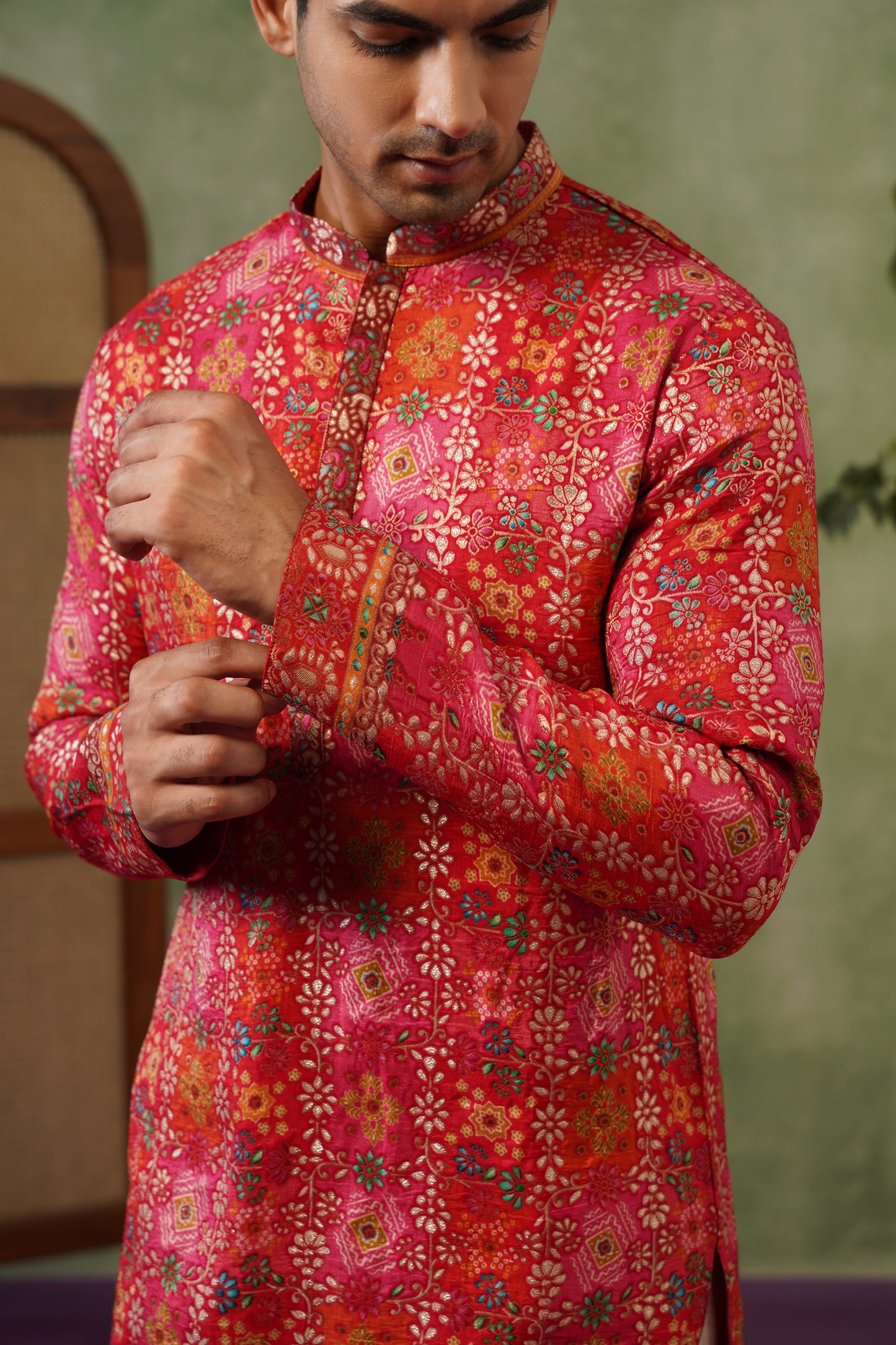 Gulal Red Jacquard Print Kurta Set