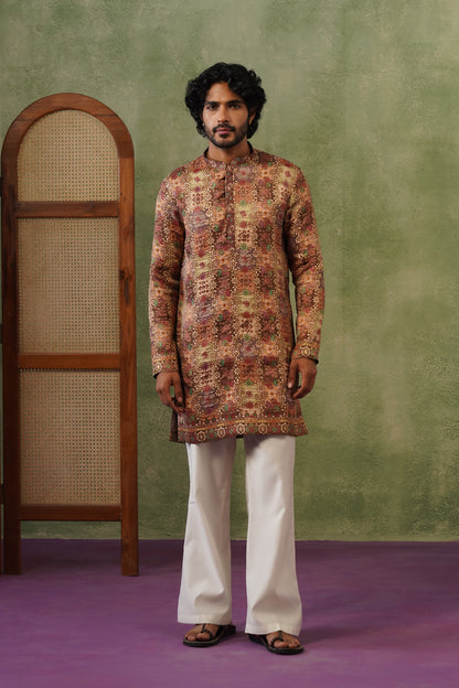 Rangeen Olive Multicolor Jacquard Print Kurta Set