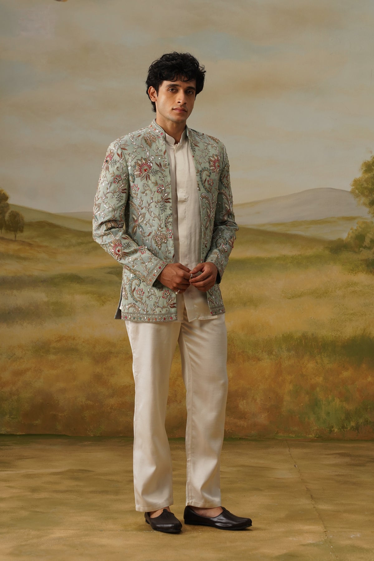 Firdaus Aqua Dabka Beadwork Jodhpuri Set