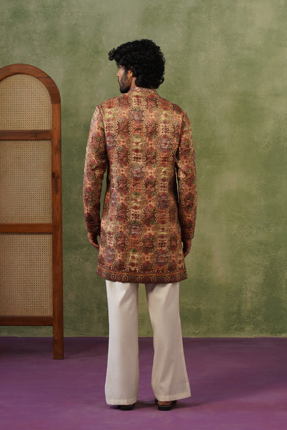 Rangeen Olive Multicolor Jacquard Print Kurta Set