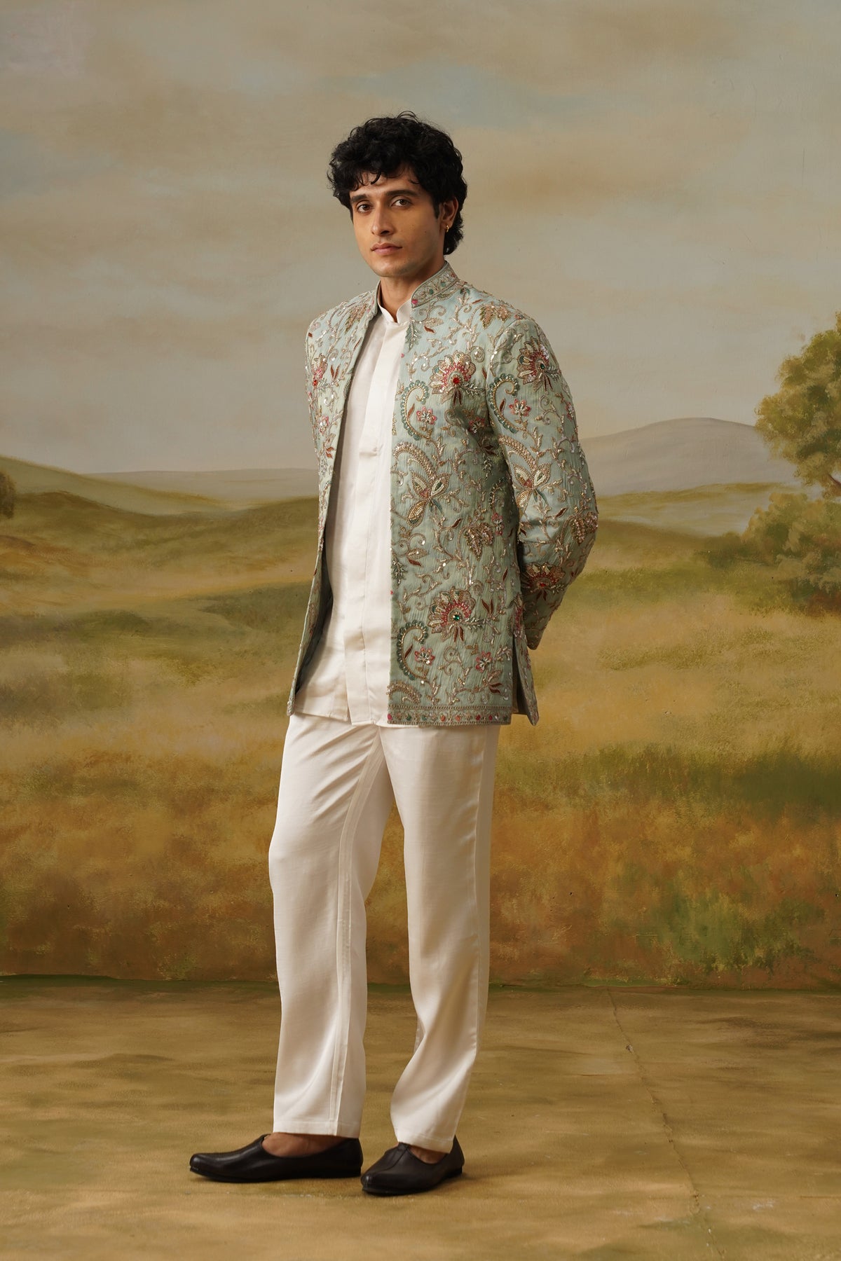 Firdaus Aqua Dabka Beadwork Jodhpuri Set