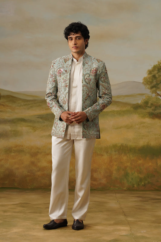 Firdaus Aqua Dabka Beadwork Jodhpuri Set