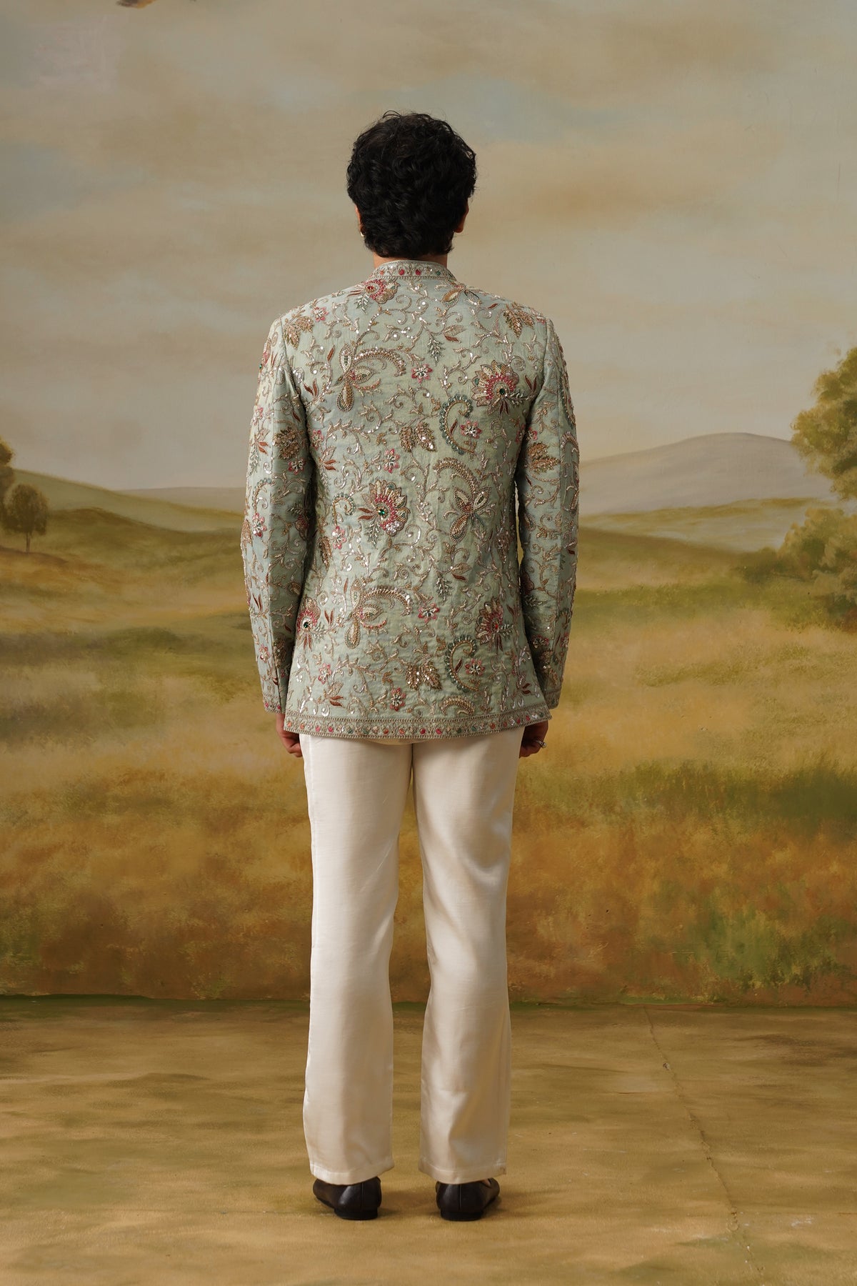 Firdaus Aqua Dabka Beadwork Jodhpuri Set