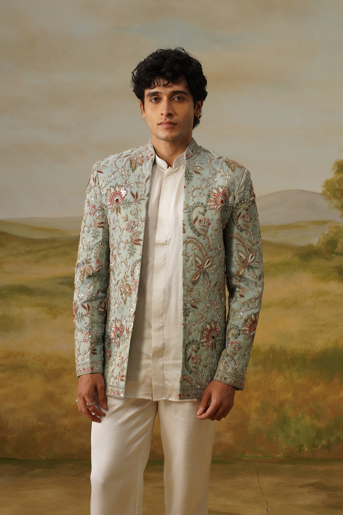 Firdaus Aqua Dabka Beadwork Jodhpuri Set